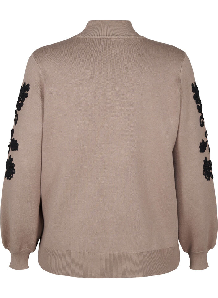 Stickad blus med broderi, Desert Taupe Comb, Packshot image number 1