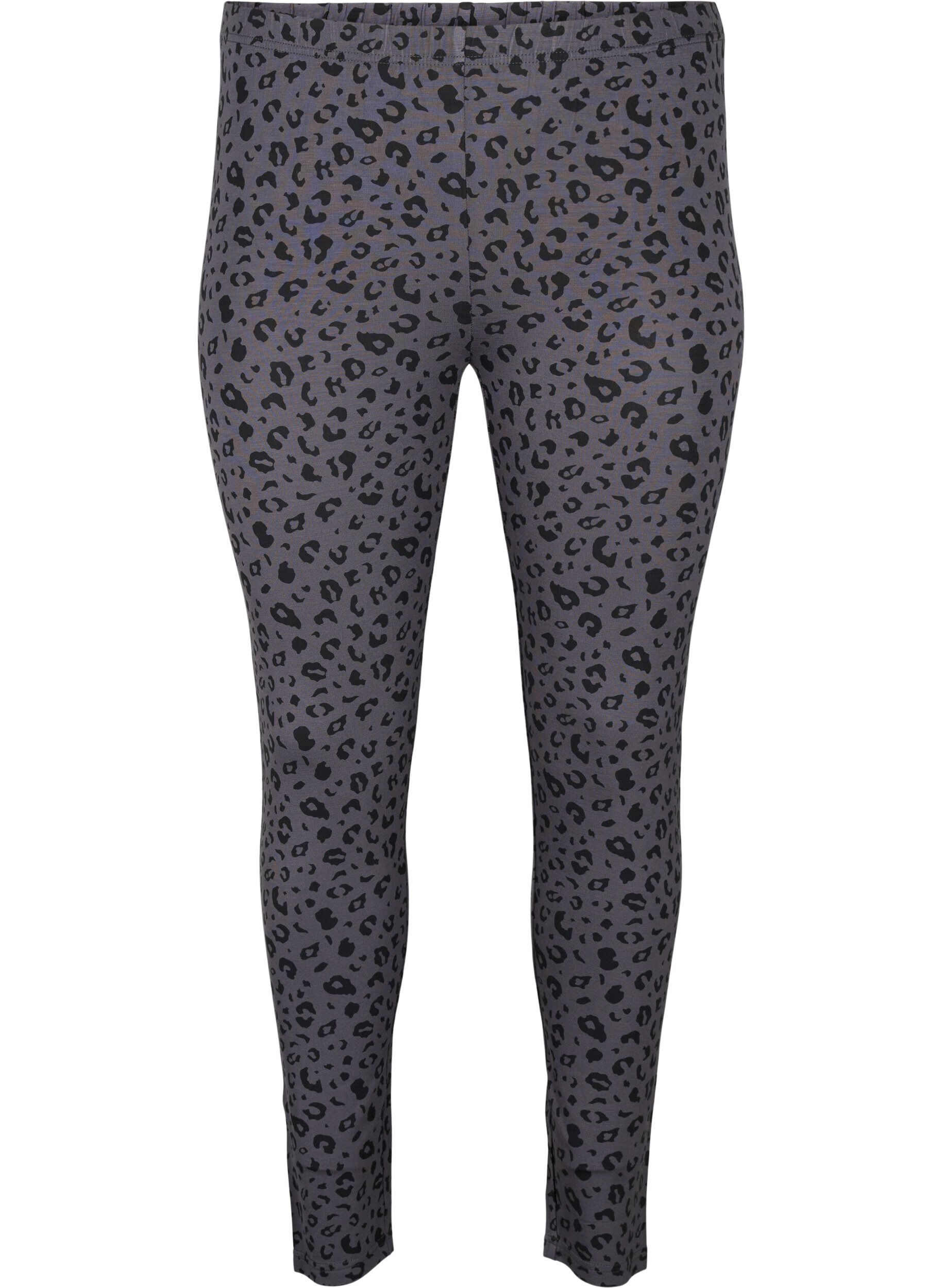 Zizzi Viskos leggings med leopardm&ouml;nster, Gr&aring;, Packshot image number 0