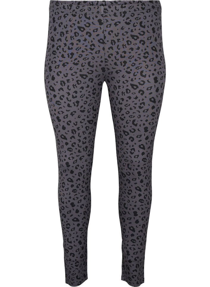 Viskos leggings med leopardmönster, Grå, Packshot image number 0