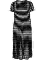 Randig midiklänning med korta ärmar, Black w. Stripe