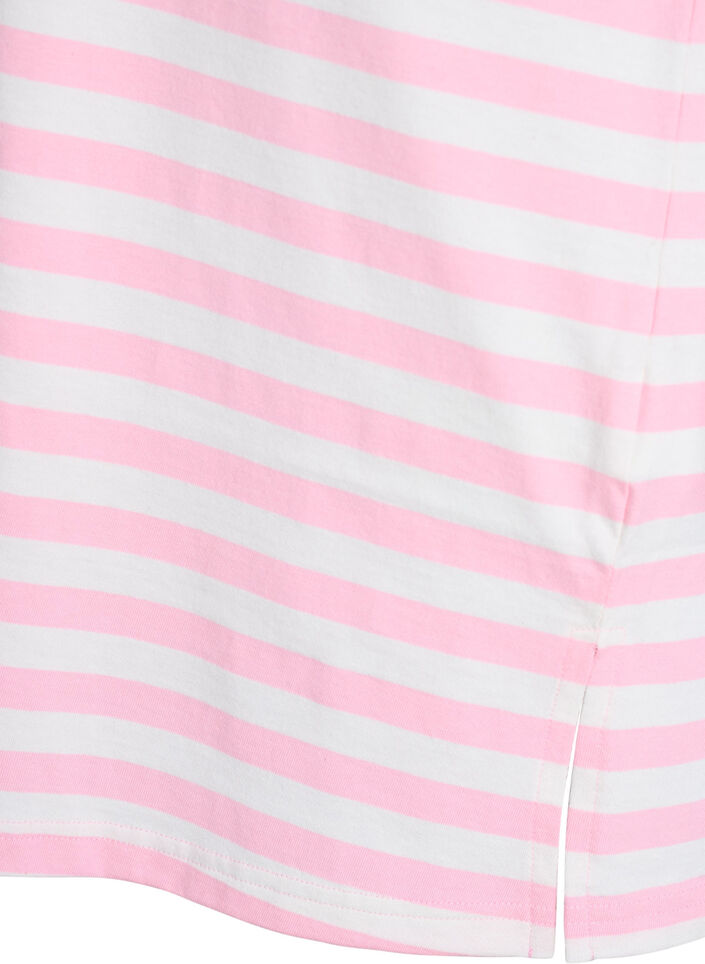 Lång natt-t-shirt i ekologisk bomull med ränder, Rosa, Packshot image number 3