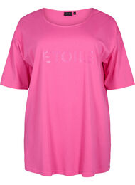 Oversized t-shirt i bomull med tryck, Shocking Pink ÉTOILÉ
