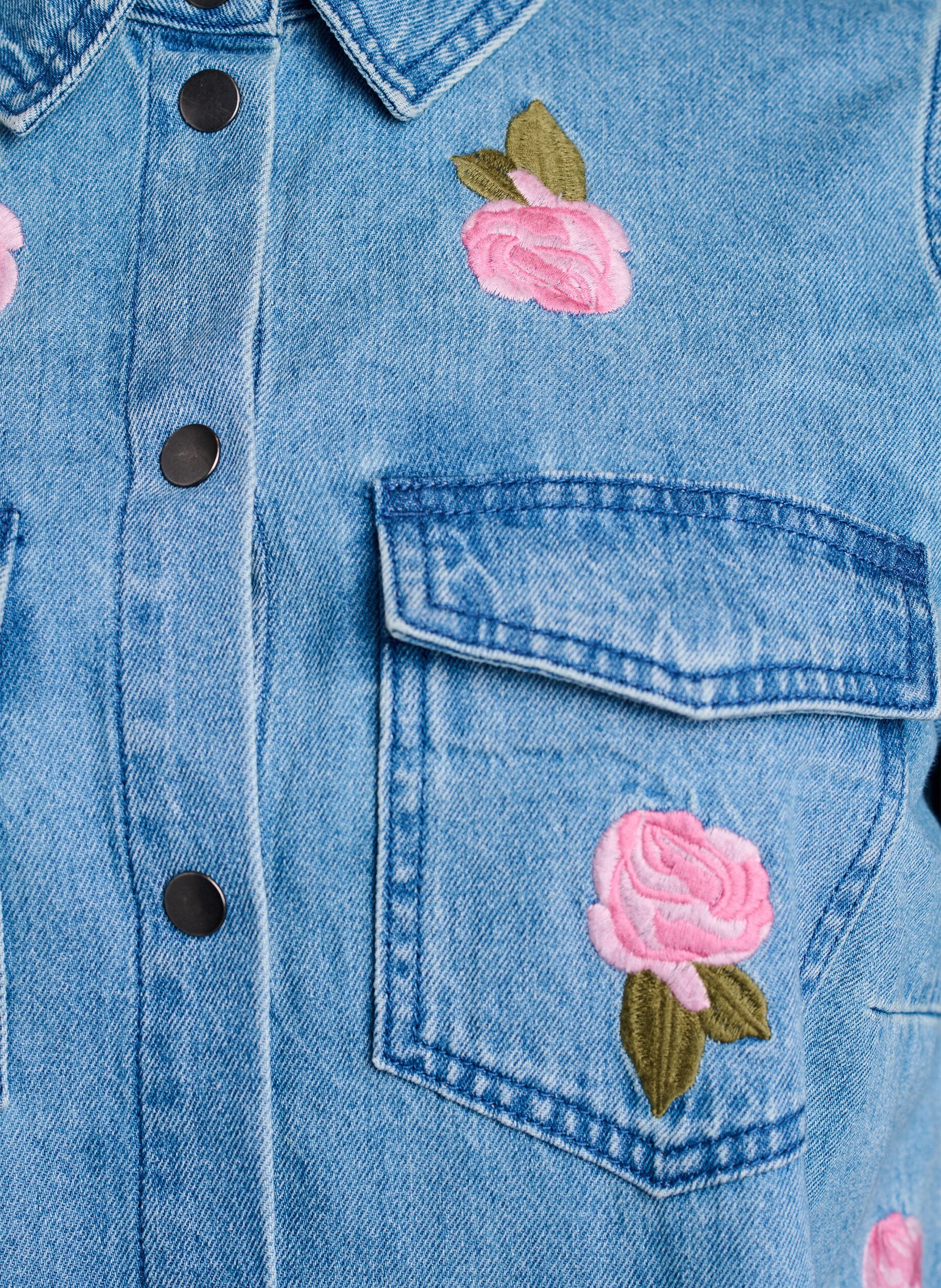 Zizzi Kort jeanskl&auml;nning med broderade blommor, LBD w. Flower, Packshot image number 2