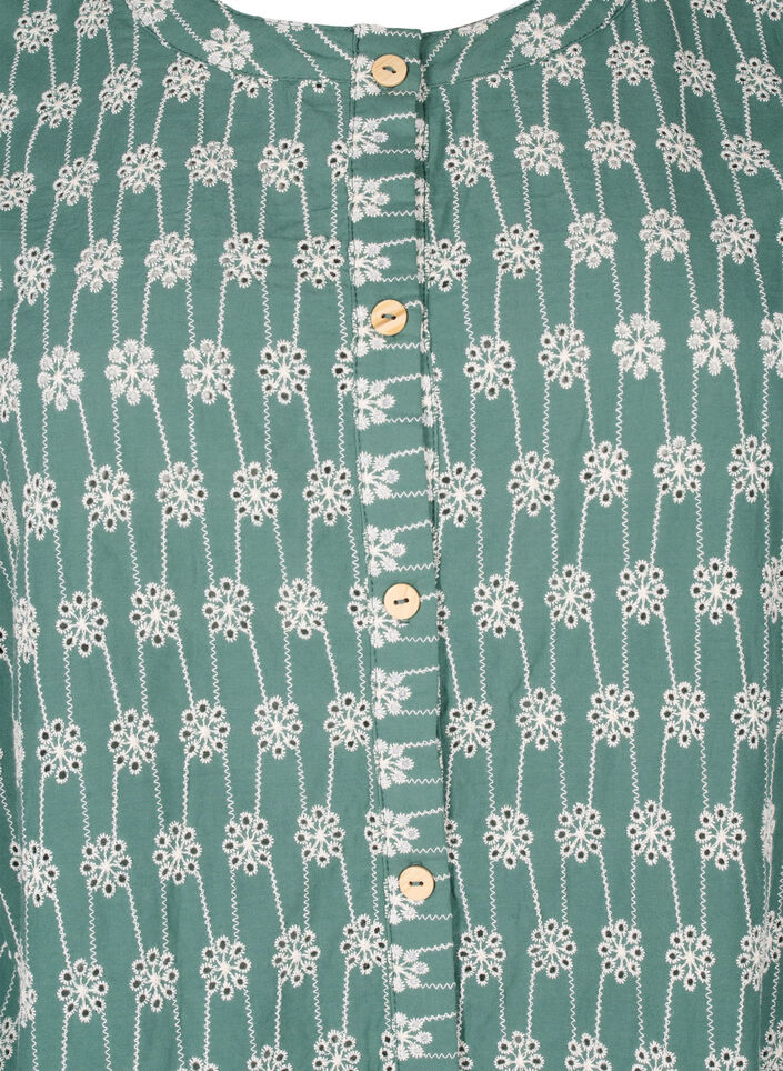 Skjortblus i bomull med blommönster, Dark Forest, Packshot image number 2