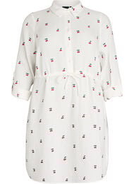 Skjortkl&auml;nning i bomullsmuslin med broderade motiv, Vanilla