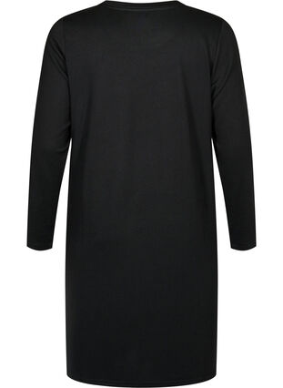 Långärmad jerseyklänning med knappdetaljer, Black, Packshot image number 1