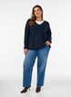 Stickad blus med v-ringning och raglan&auml;rmar, Bl&aring;, Model image number 1