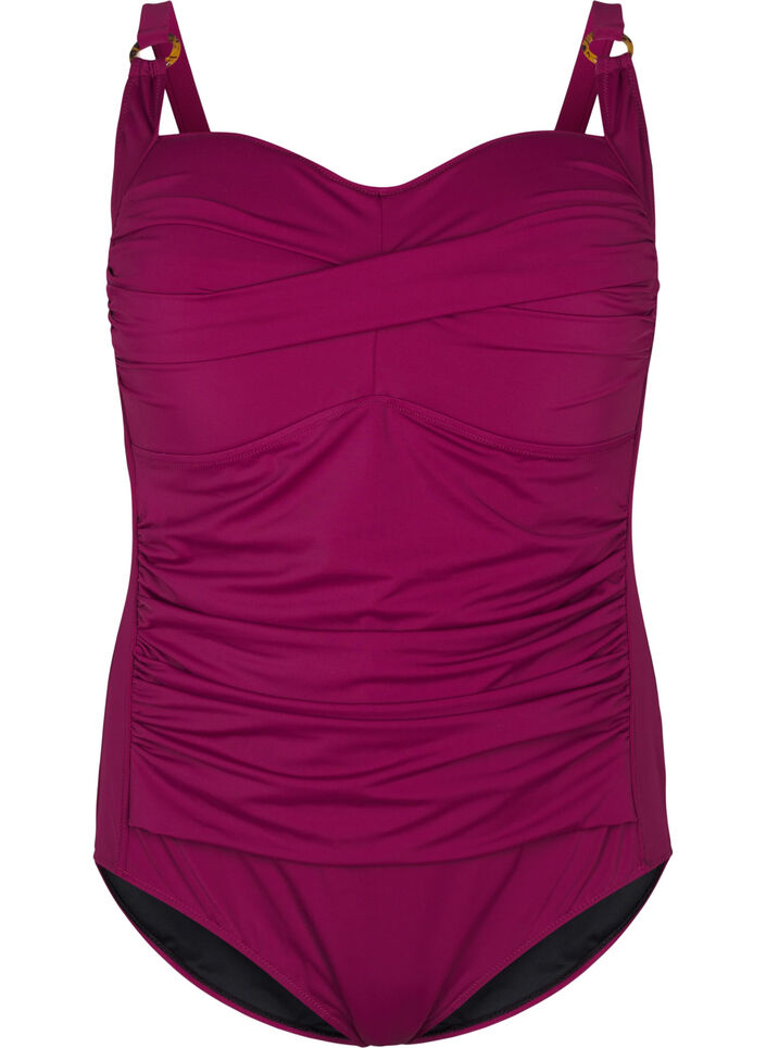 Vadderad baddräkt med drapering, Röd, Packshot image number 0