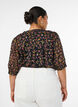 Blus med blommigt m&ouml;nster och v-ringning, Svart, Model image number 2
