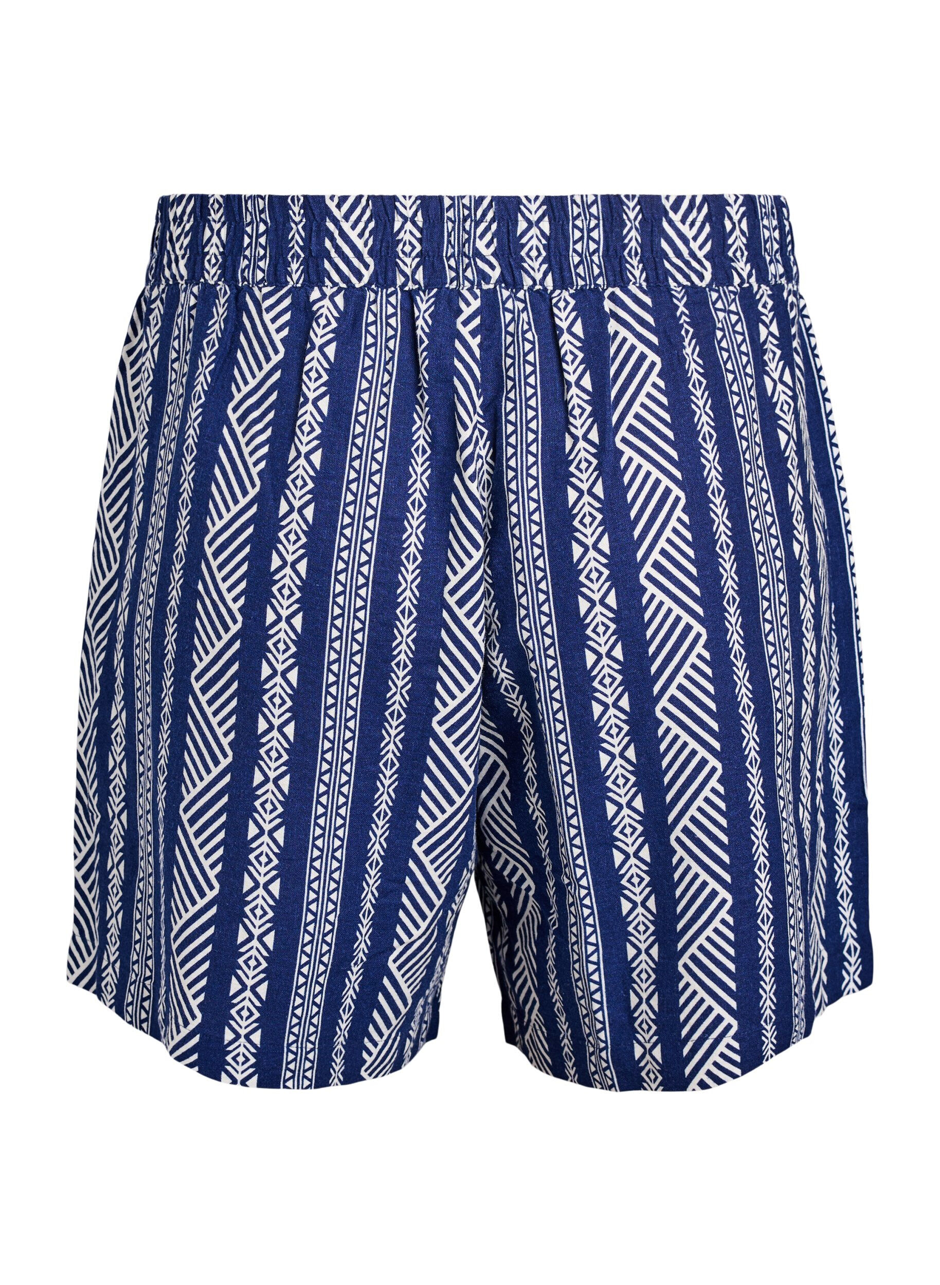 Zizzi Randiga shorts i linne- och viskosblandning, Bl&aring;, Packshot image number 1