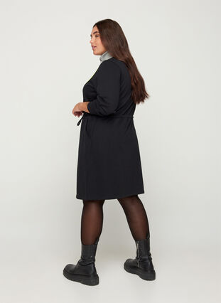 Sweatklänning med fickor och justerbar midja, Black comb, Model image number 1