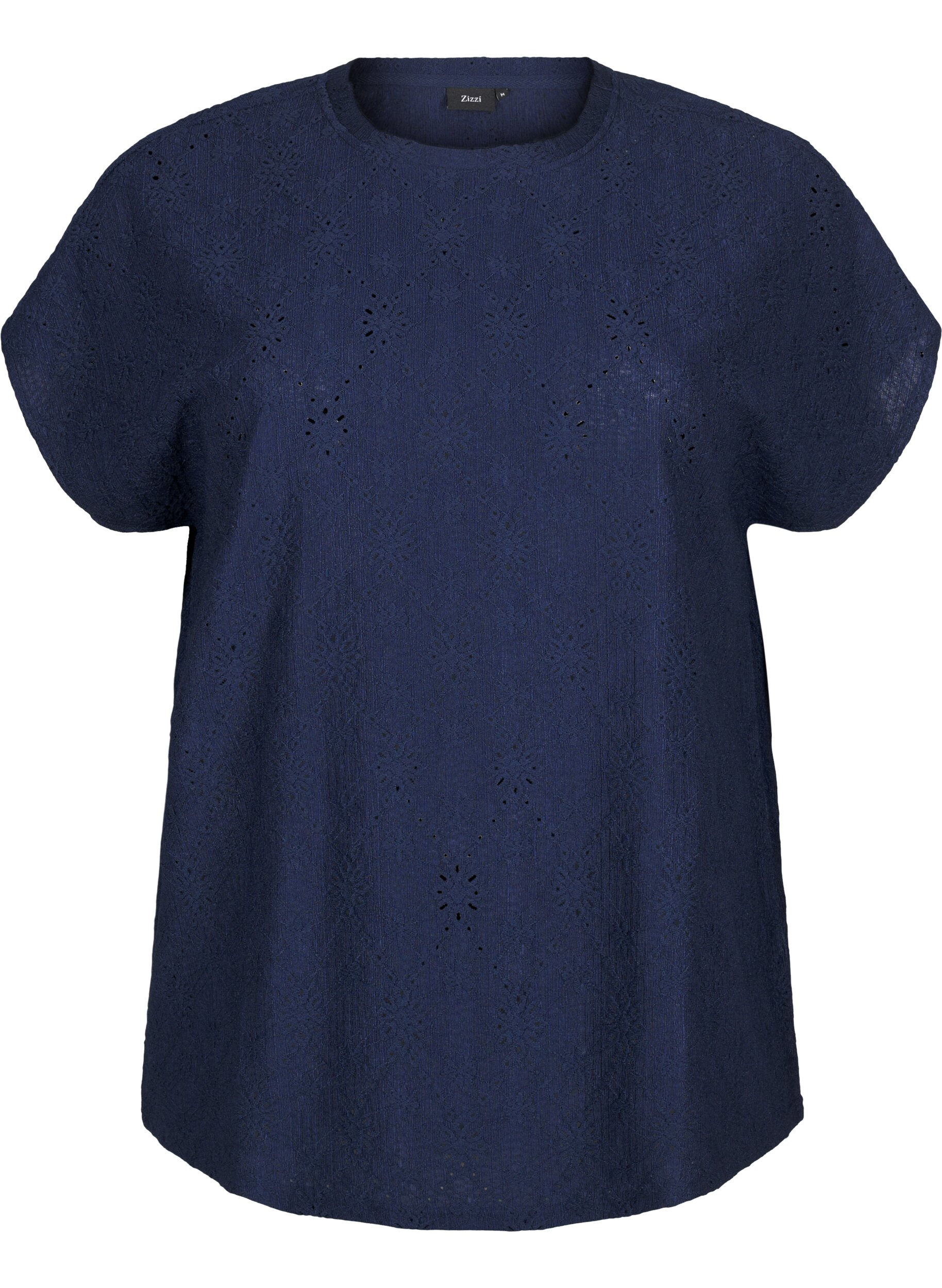 Zizzi Blus med korta &auml;rmar och blommig broderi, Naval Academy, Packshot image number 0