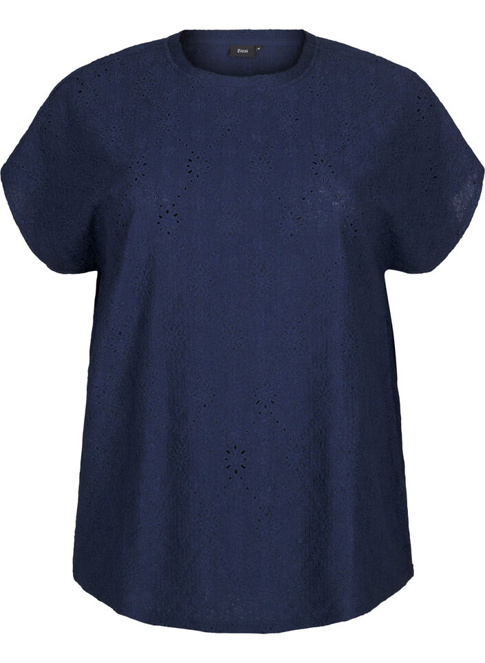 Blus med korta ärmar och blommig broderi, Naval Academy, Packshot image number 0