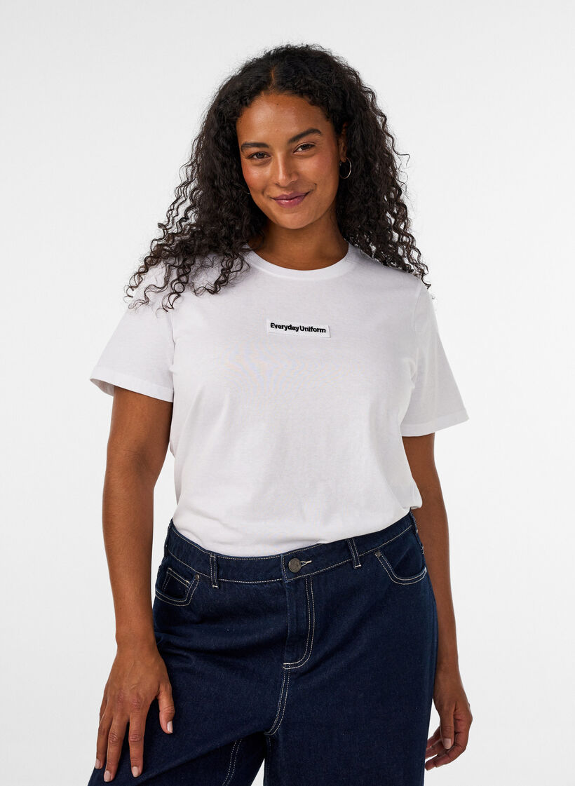 T-shirt i bomull med textm&auml;rke, Vit, Model image number 0