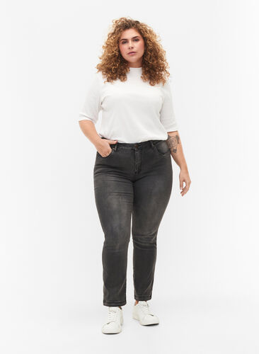 Slim fit Emily jeans med normalhög midja, Dark Grey Denim, Model image number 0