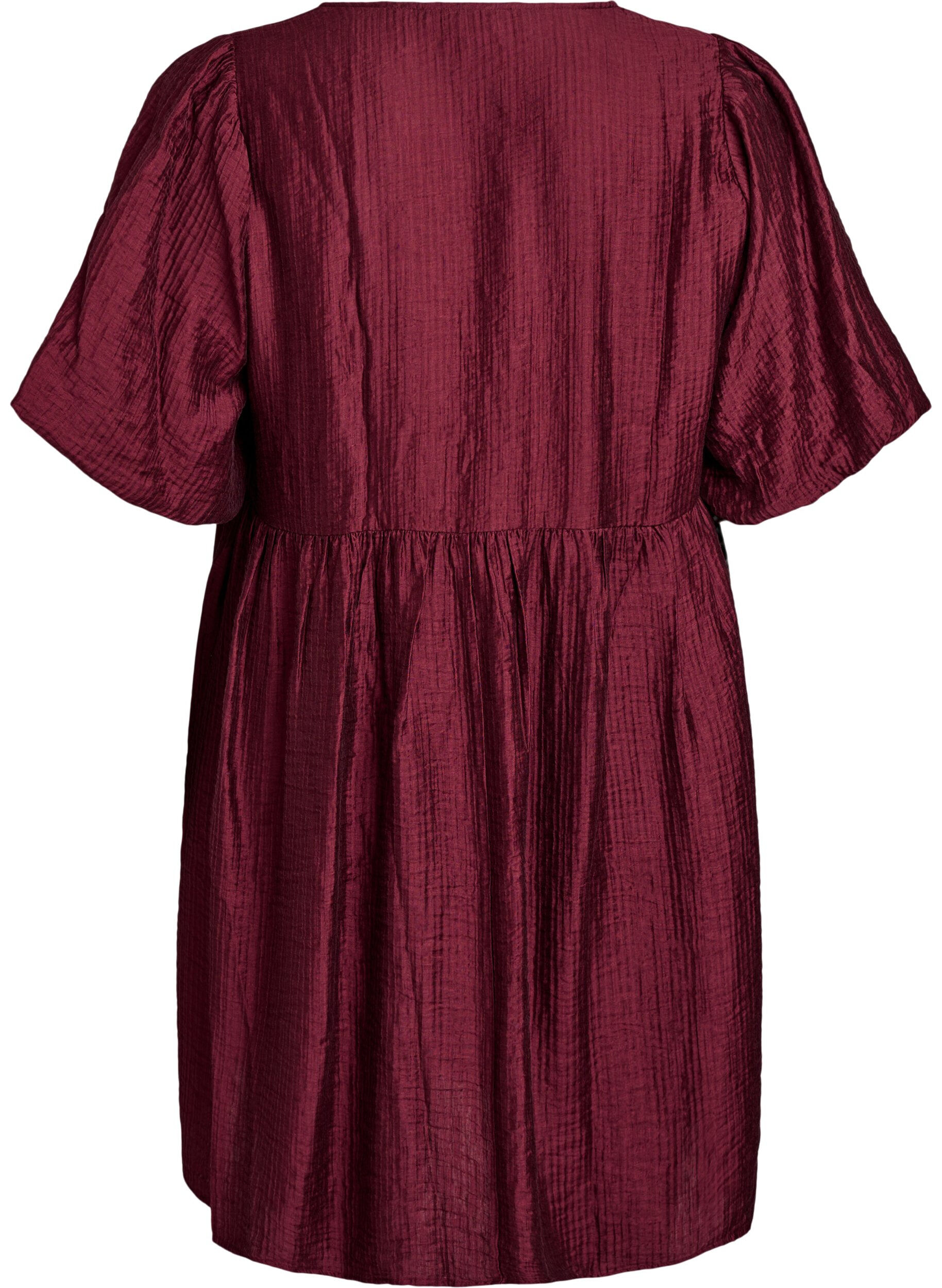 Zizzi Kort kl&auml;nning med textur och korta ballong&auml;rmar, R&ouml;d, Packshot image number 1