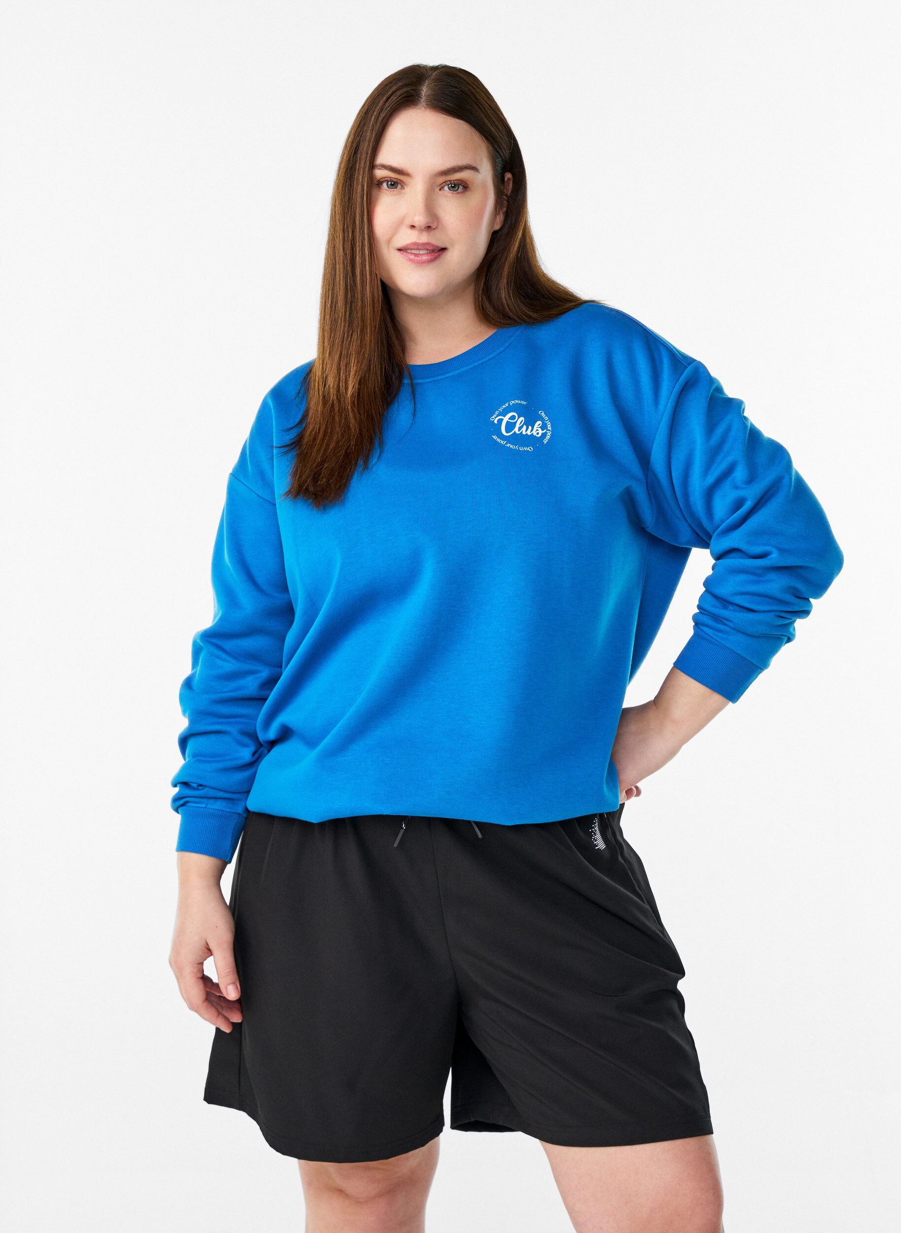 Sweatshirt med texttryck, Bl&aring;, Model