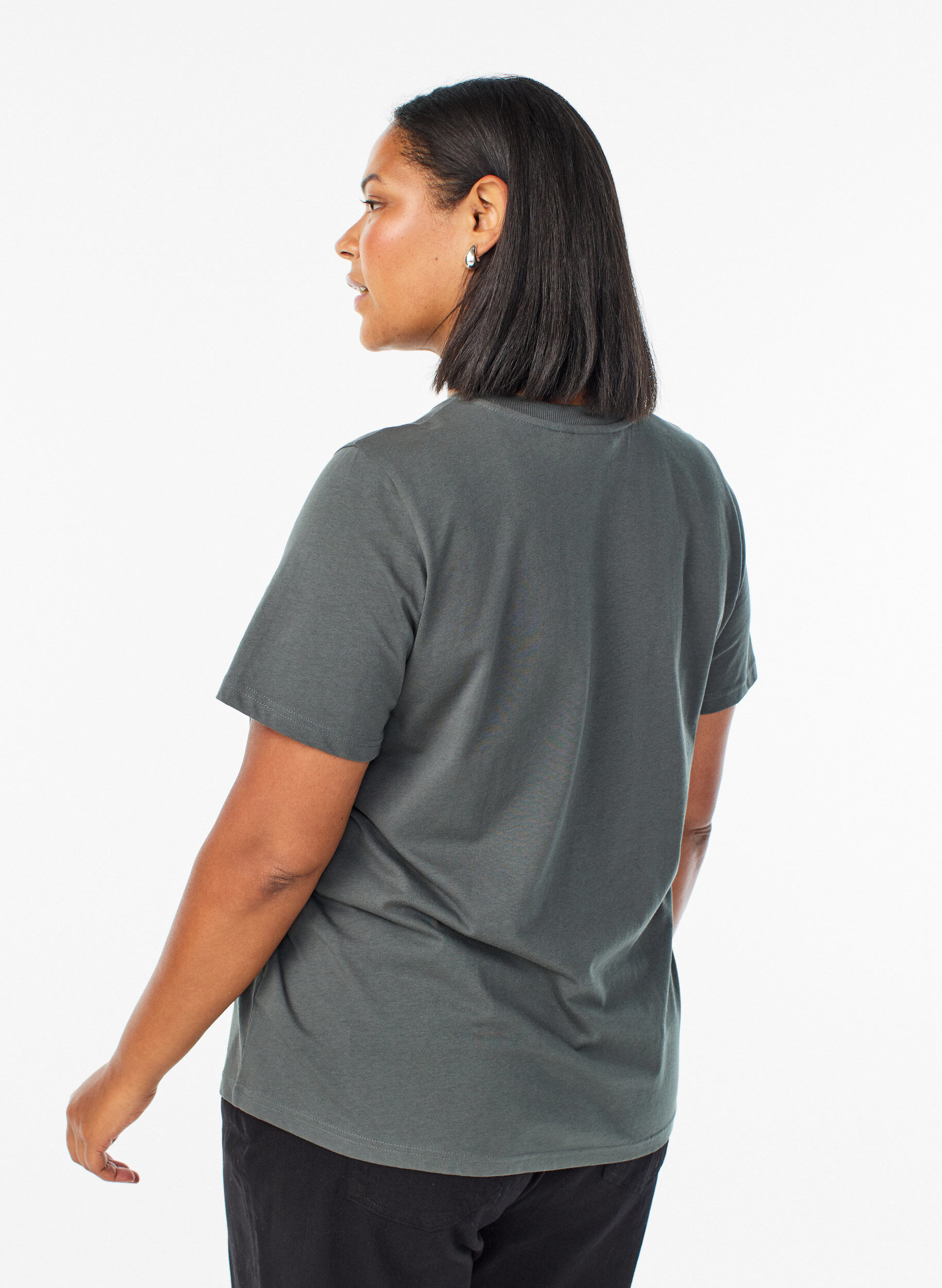 ZizziEnkel t-shirt i bomull med rund halsringning, Gr&ouml;n, Model image number 2