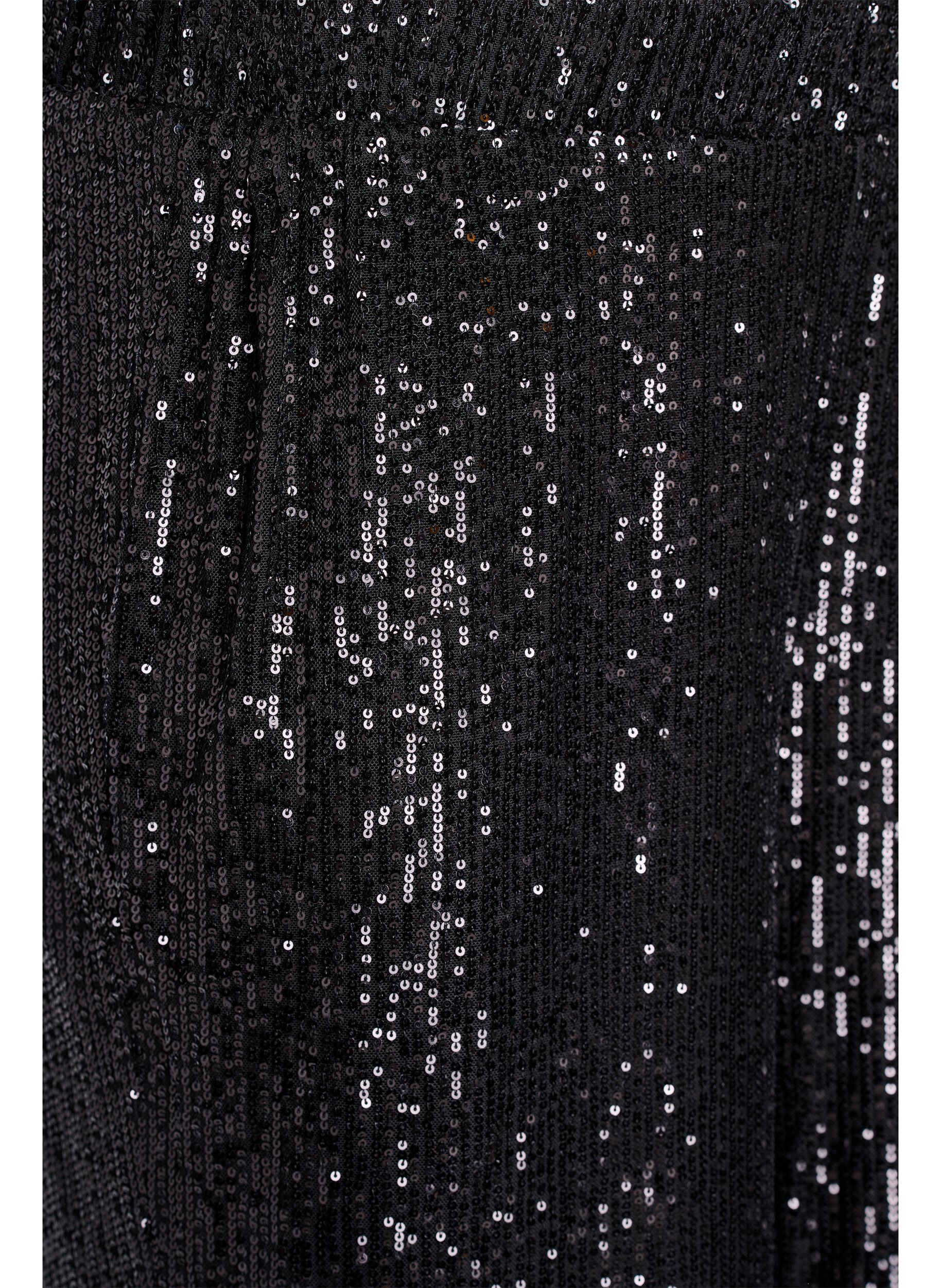 Zizzi Paljettbyxor med h&ouml;g midja och vida ben, Svart, Packshot image number 2