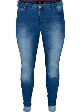 Högmidjade super slim Amy jeans, Blue denim, Packshot image number 0