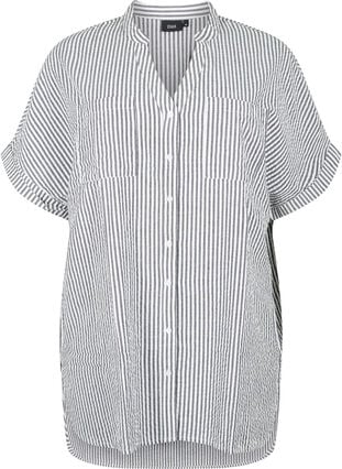 Randig skjorta med bröstfickor, White/Black Stripe, Packshot image number 0