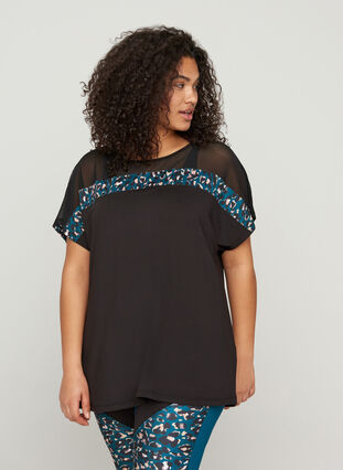 Tränings-t-shirt med mesh och mönster, Black, Model image number 0
