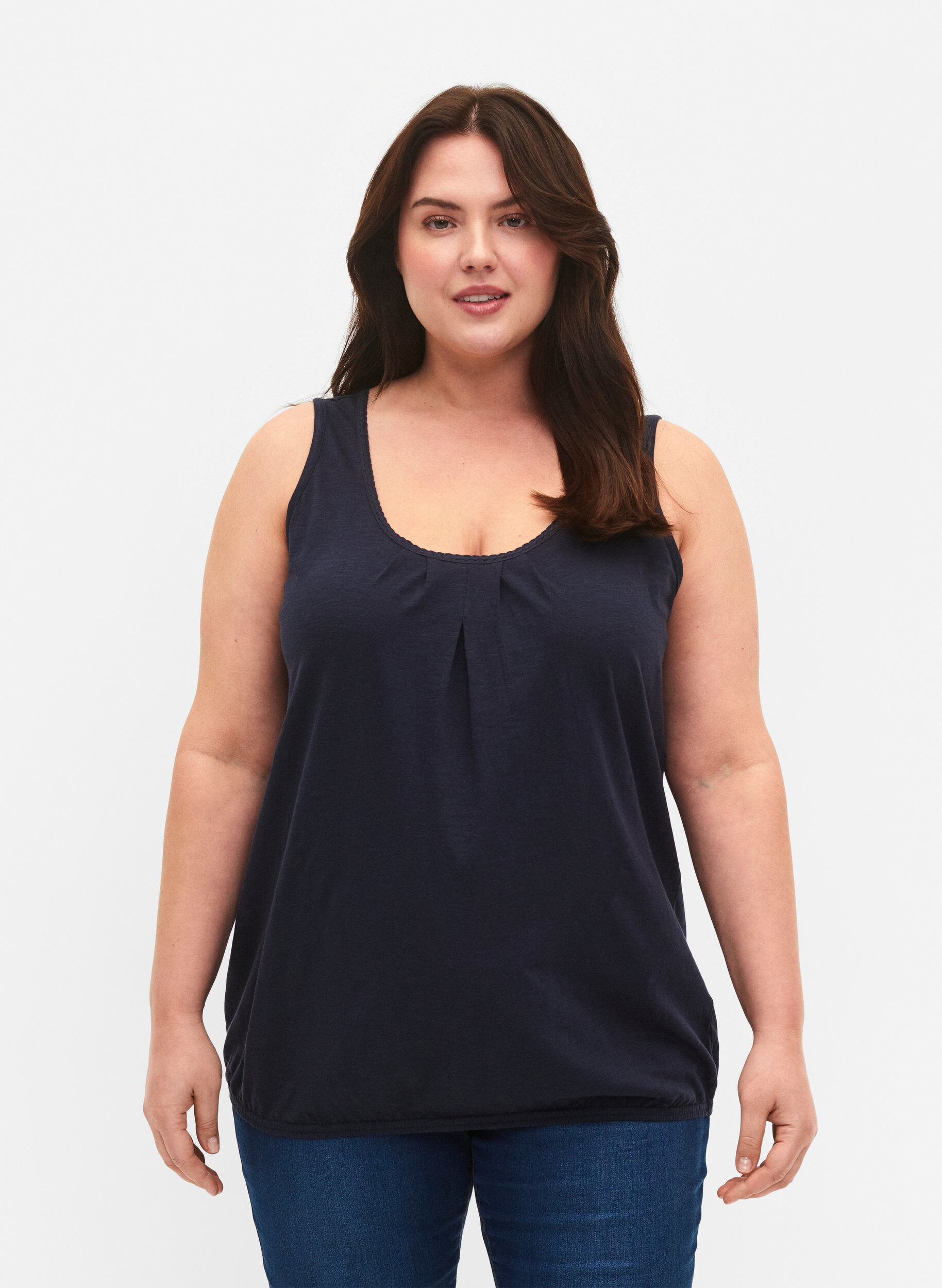 Zizzi Bomullstopp med spetskant, Navy Blazer, Model image number 0