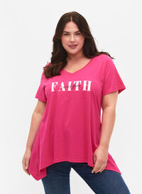 T-shirt i bomull med korta ärmar, Shocking Pink FAITH, Model