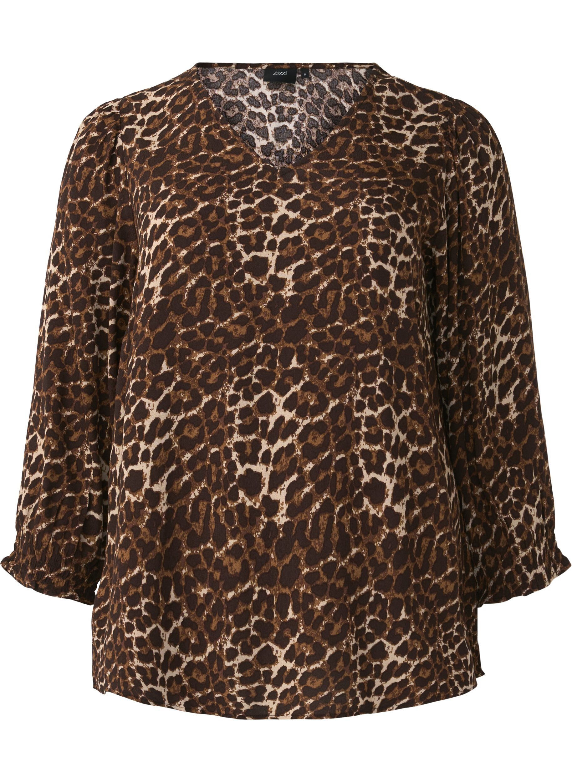 Zizzi Leopardm&ouml;nstrad blus med trekvarts&auml;rm, Leo AOP, Packshot image number 0