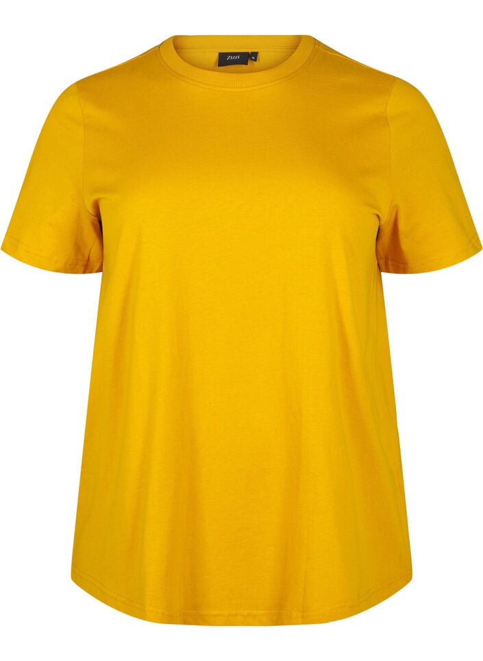 Enkel t-shirt i bomull med rund halsringning, Gul, Packshot image number 0