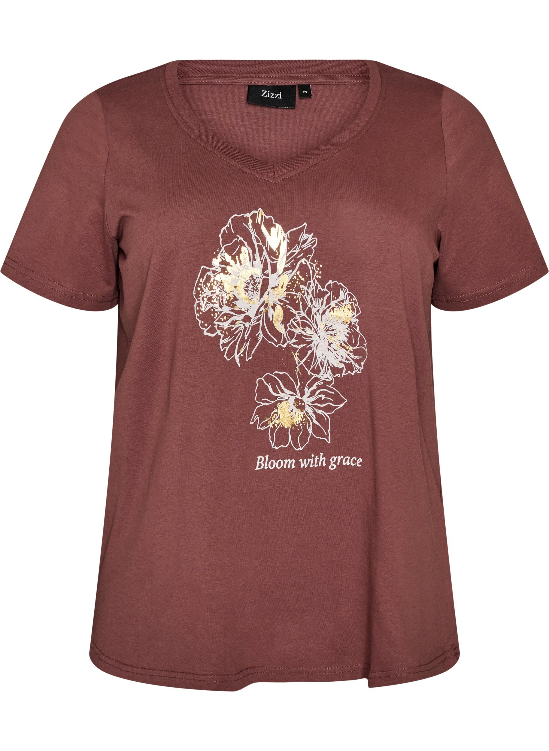 T-shirt i bomull med tryck framtill och v-ringning