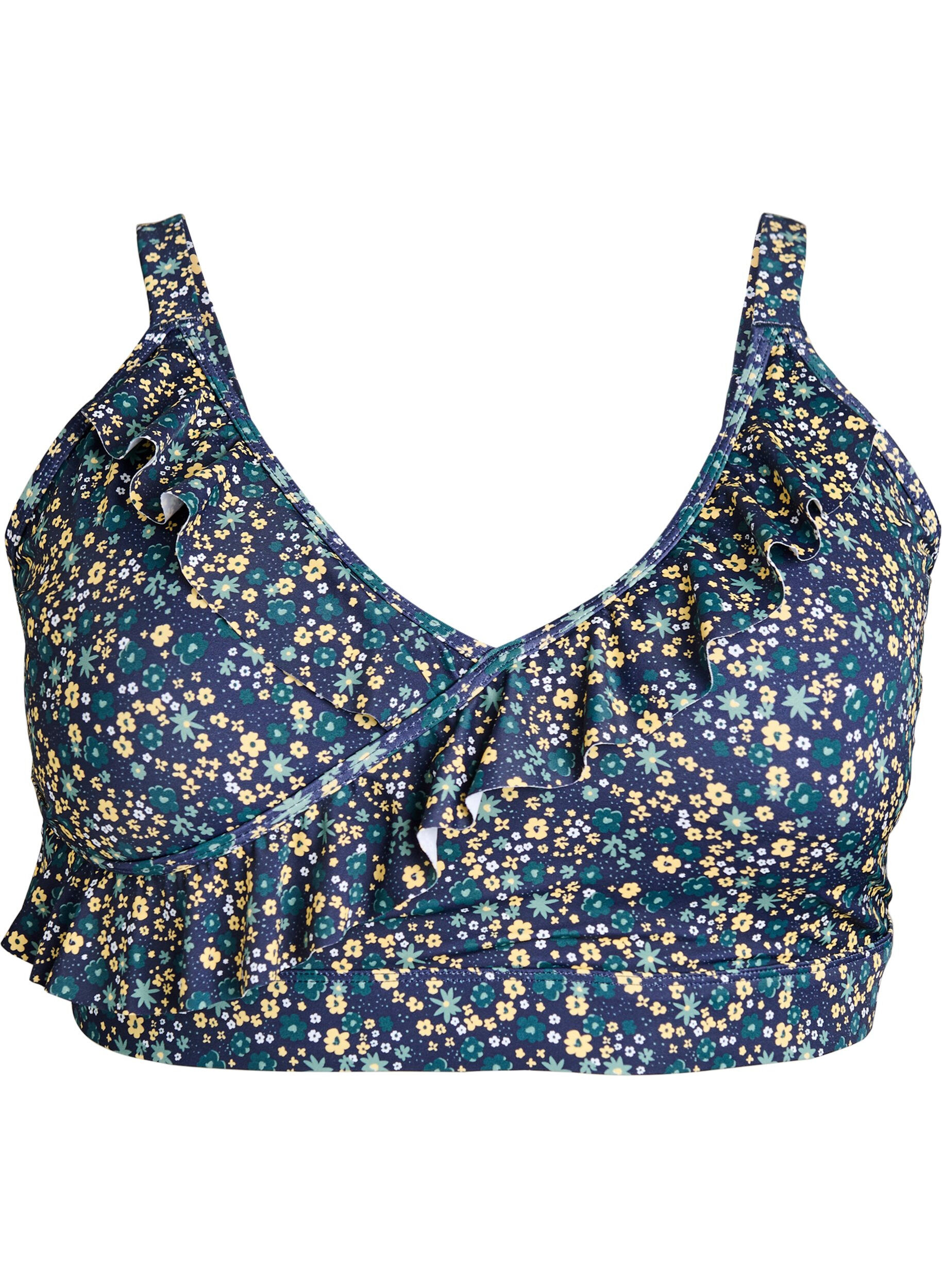 Bikinitopp med blommigt tryck och volangdetaljer