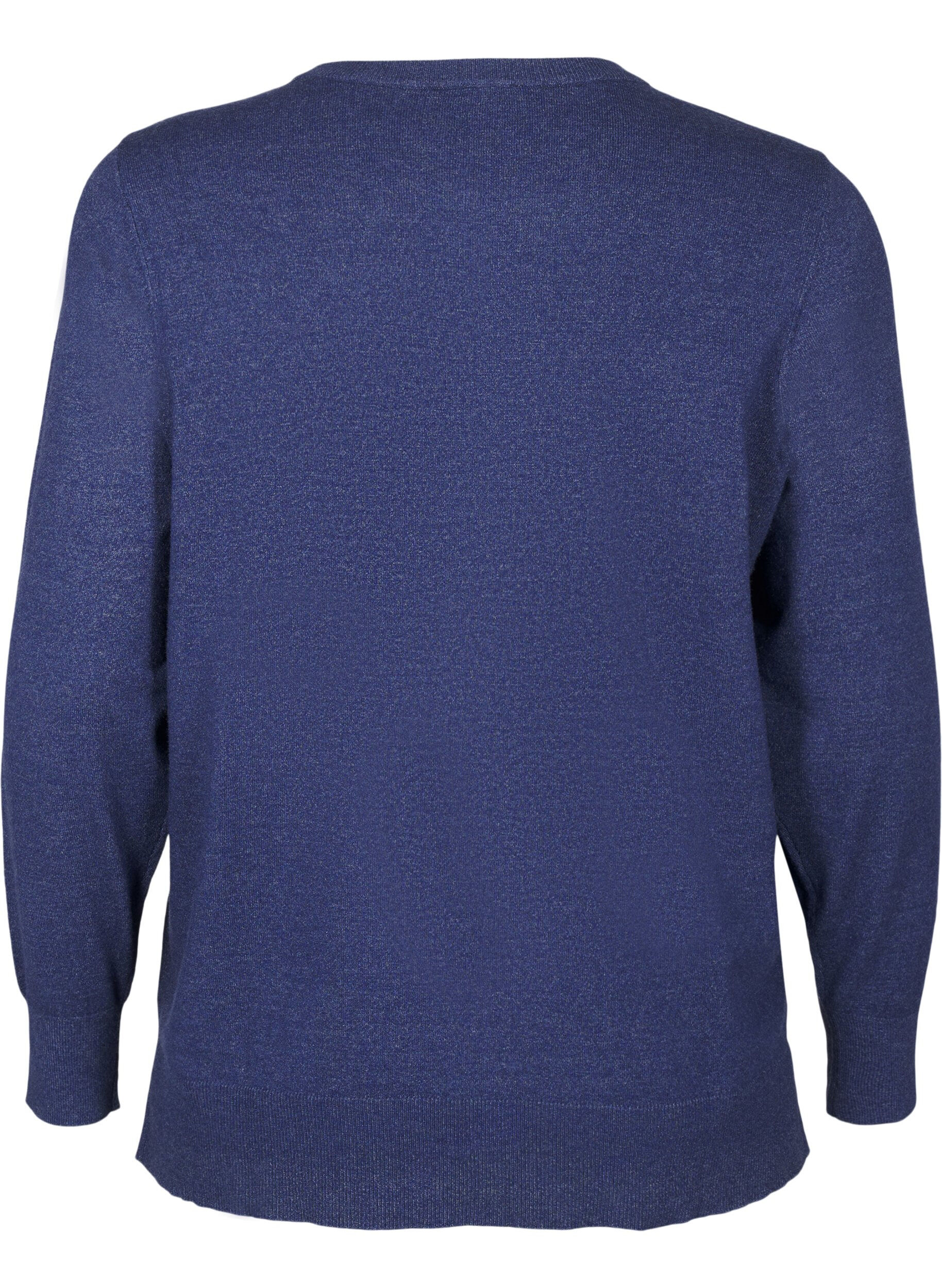 Zizzi Stickad blus med l&aring;nga &auml;rmar och slits, Bl&aring;, Packshot image number 1