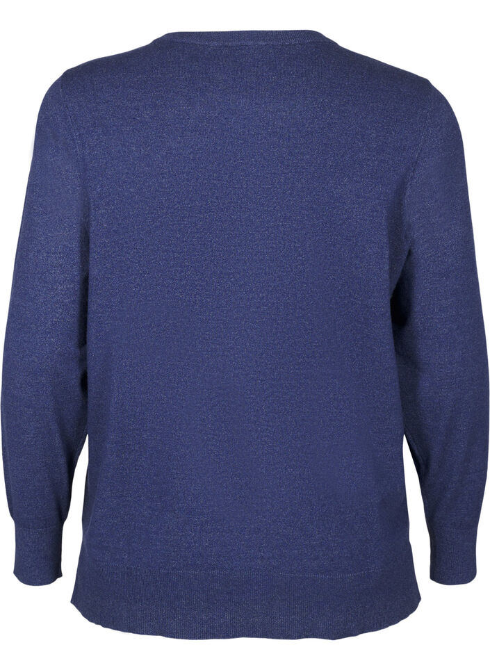 Stickad blus med långa ärmar och slits, Blå, Packshot image number 1