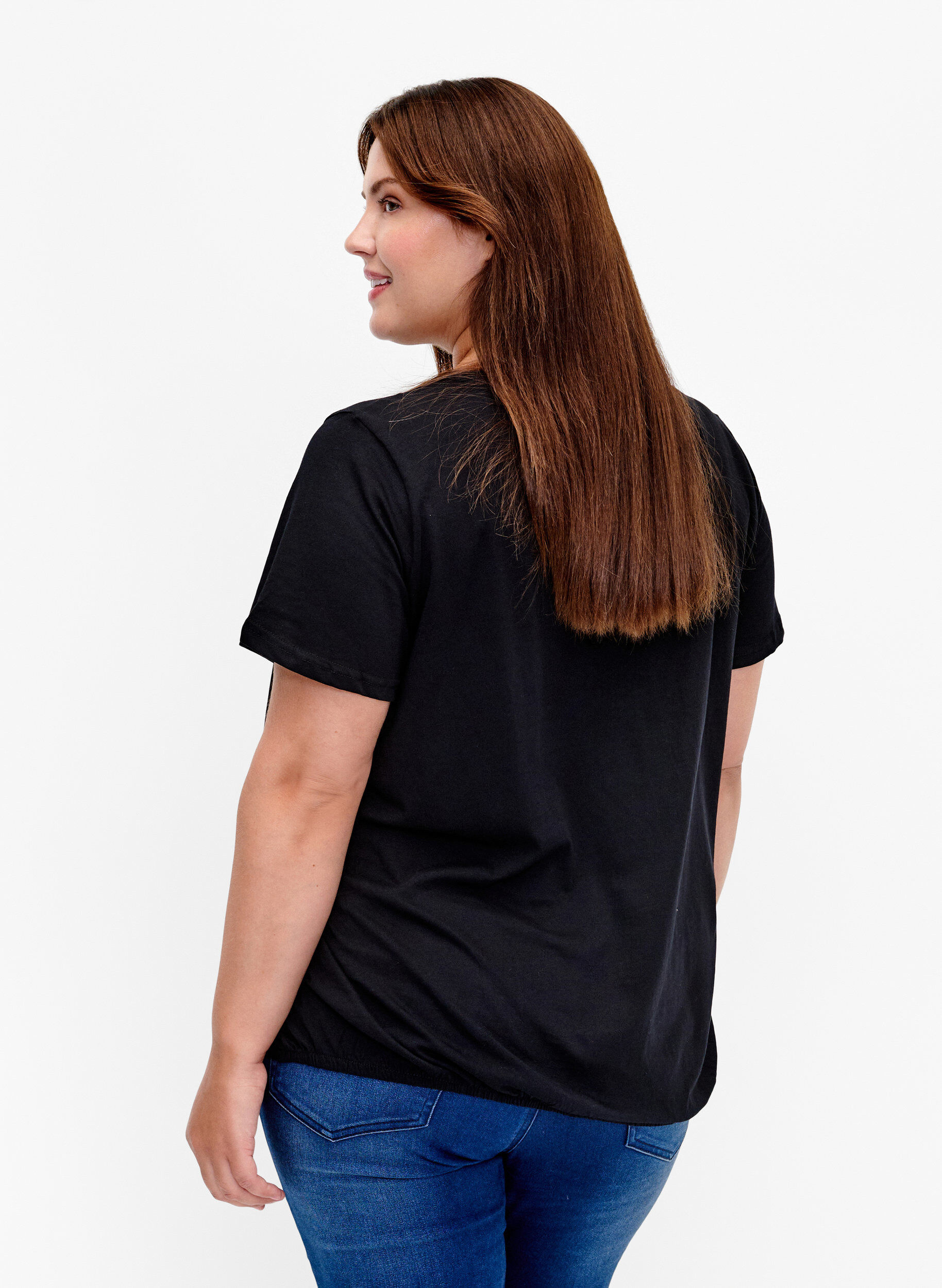 Zizzi Bomulls t-shirt med folietryck, Black W. Love, Model image number 1