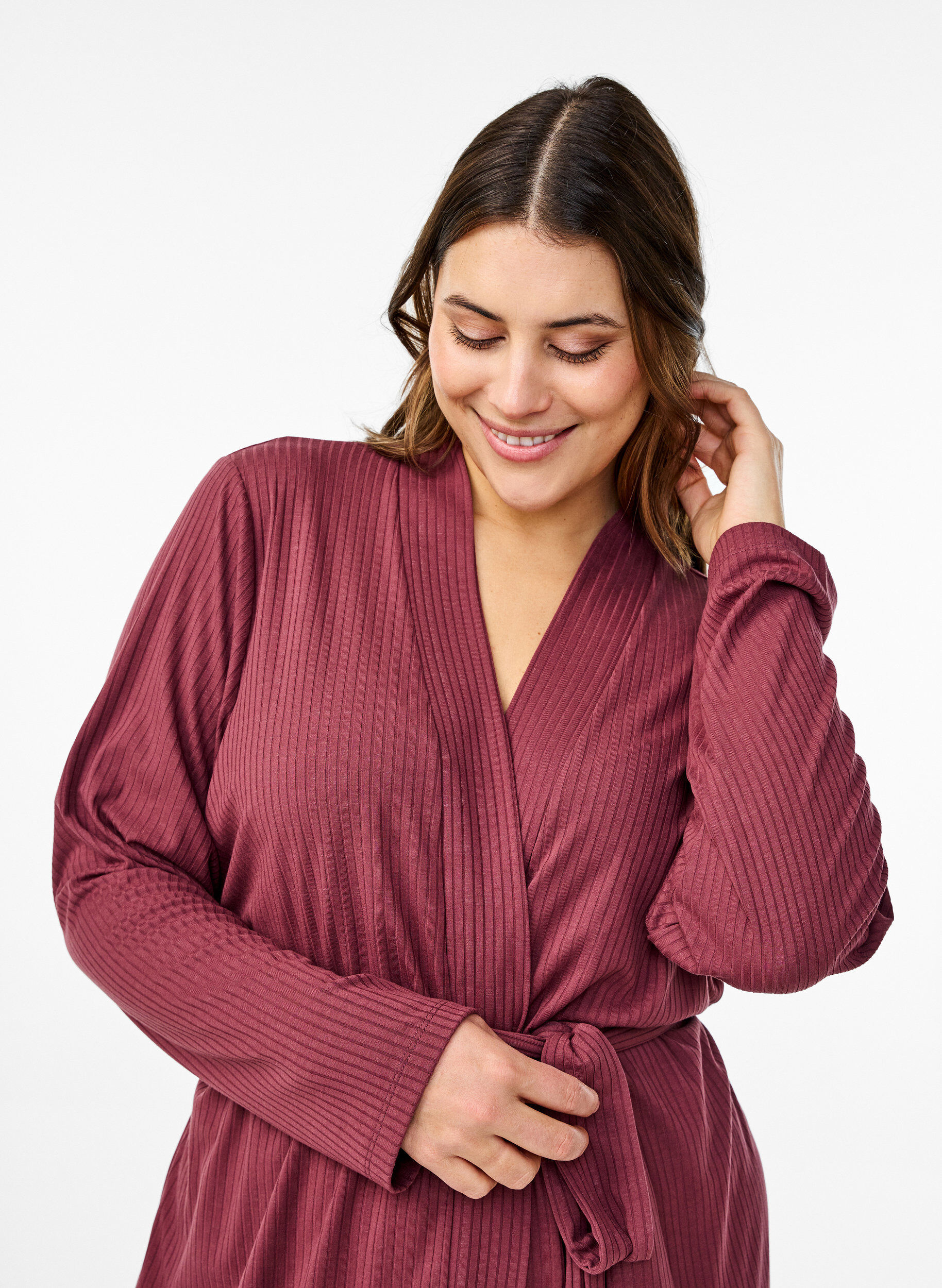 Zizzi Morgonrock med knytsk&auml;rp, Rose Brown, Model image number 2