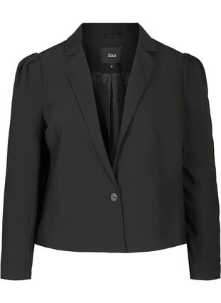 Croppad blazer med puffärmar, Black, Packshot image number 0