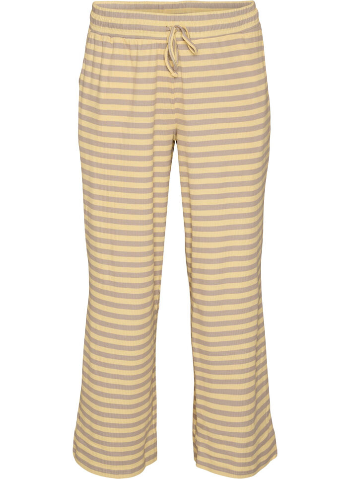 Randiga pyjamasbyxor med h&ouml;g midja och vida ben, Gul, Packshot image number 0