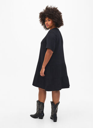 Kortärmad klänning i 100% bomull, Black, Model image number 1