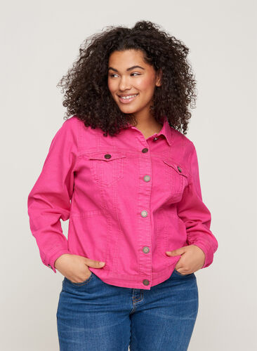 Kort färgad jeansjacka, Fuchsia Purple, Model image number 0