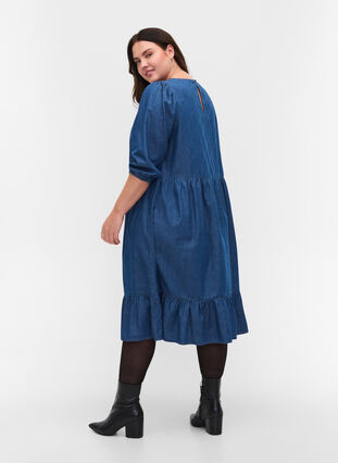 Jeansklänning i bomull med 3/4 ärmar, Blue, Model image number 1