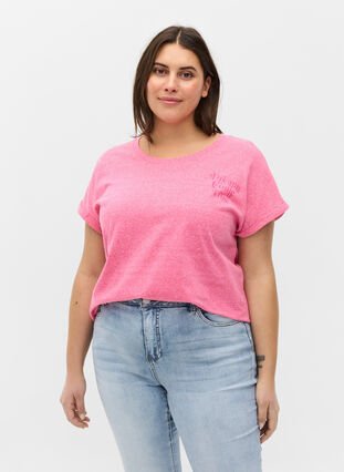 Melerad t-shirt i bomull, Fandango Pink Mel, Model image number 0