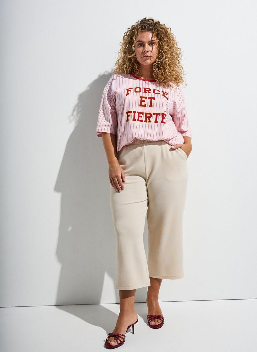 Boxig t-shirt med r&auml;nder och statement-tryck, Rosa, Image image number 0