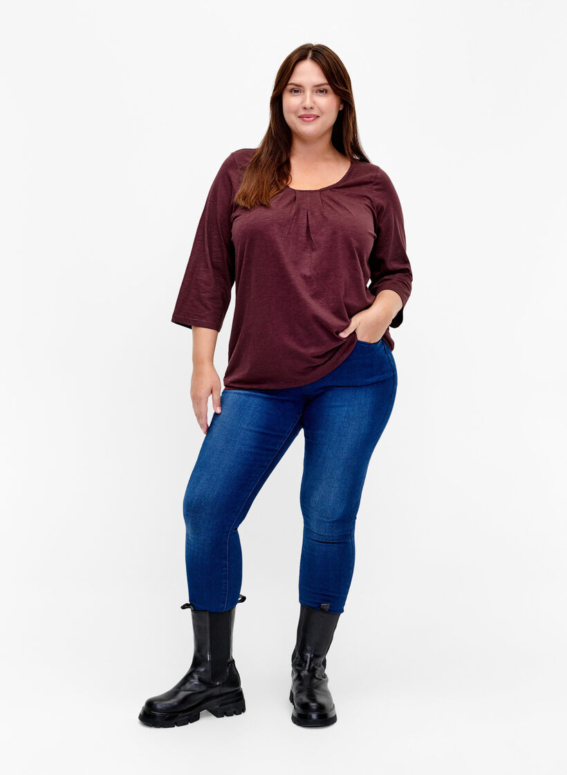 Bomullsblus med 3/4-ärmar, Fudge, Model image number 2