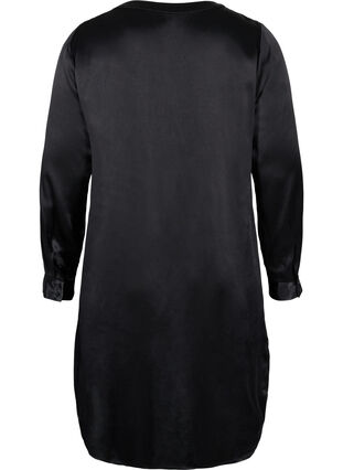 Lång skinande skjorta med slits, Black, Packshot image number 1