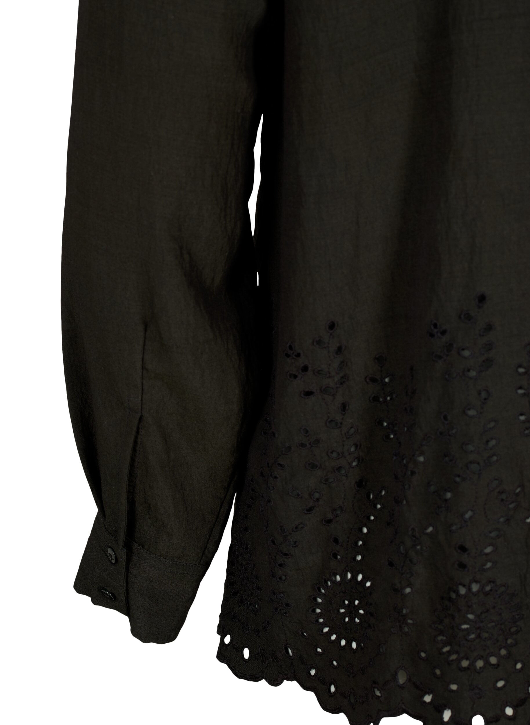 Zizzi Viskosskjorta med Broderie anglaise, Black, Packshot image number 3