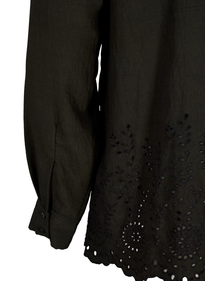 Viskosskjorta med Broderie anglaise, Black, Packshot image number 3