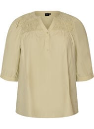 Blus med smock och 3/4-&auml;rmar, Gr&ouml;n