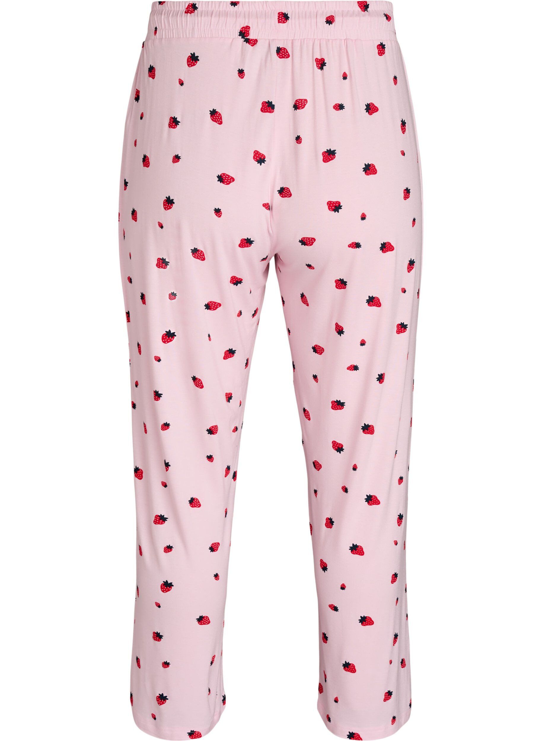 Zizzi Pyjamasbyxor i mjuk jersey med h&ouml;g midja och fruktm&ouml;nster, Rosa, Packshot image number 1