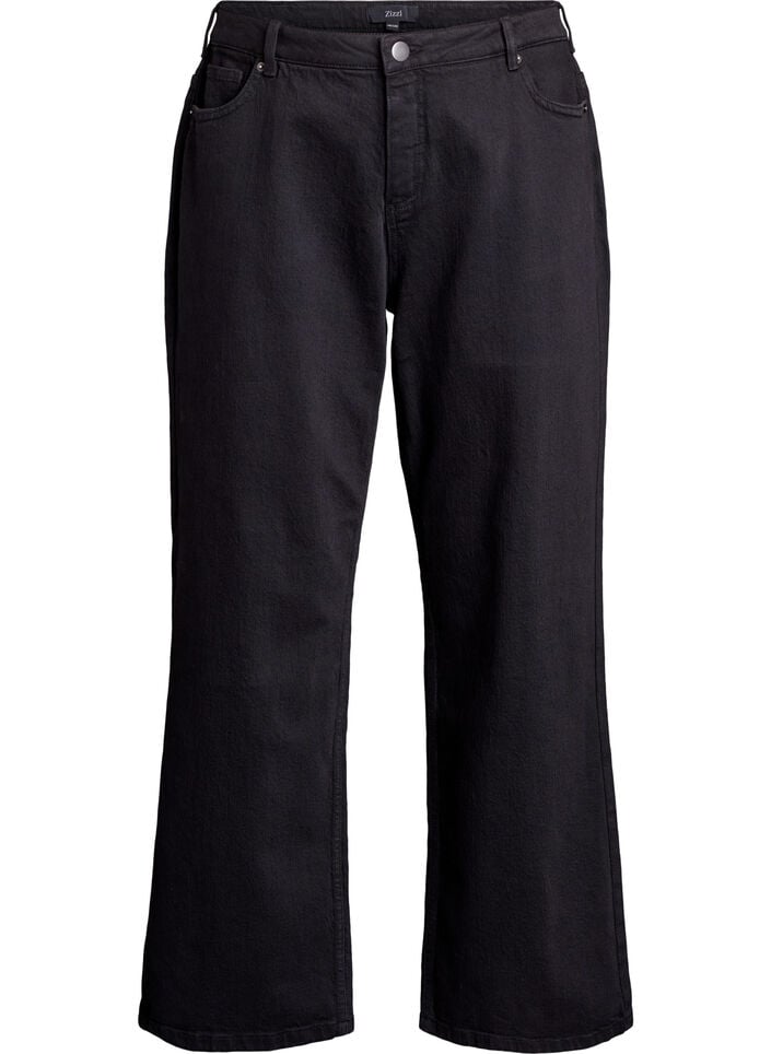 Jeans med vida ben och h&ouml;g midja, Svart, Packshot image number 0